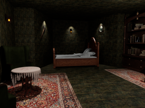 Cozy Bedroom with Fireplace 3D Model