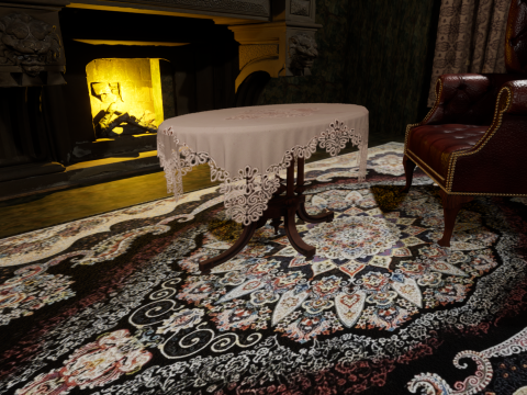 Cozy Bedroom with Fireplace 3D Model