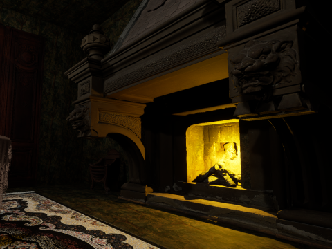 Cozy Bedroom with Fireplace 3D Model