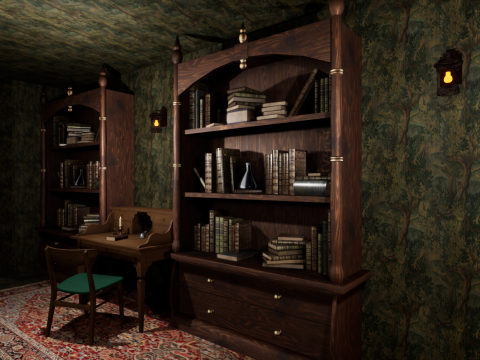 Cozy Bedroom with Fireplace 3D Model