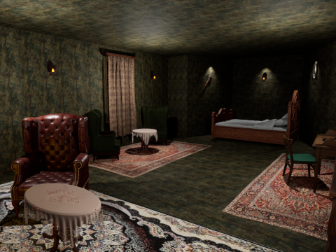 Cozy Bedroom with Fireplace 3D Model