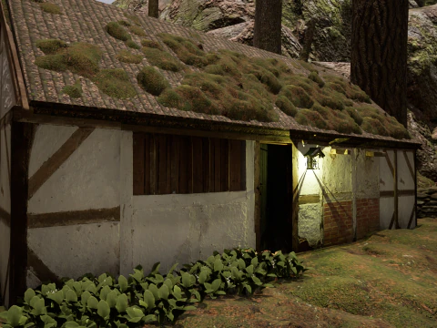 어둠의 숲에 있는 환상의 마을 집 3D 모델