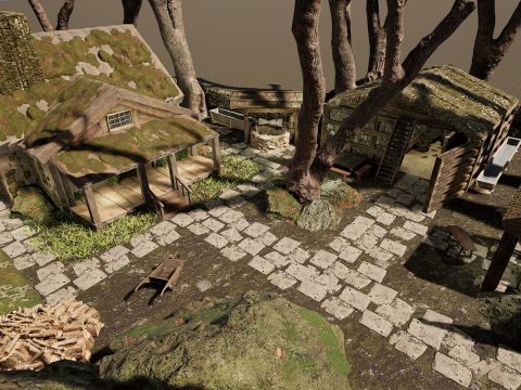 Nordic Cozy Village Farm Highly Detailed 3D Model