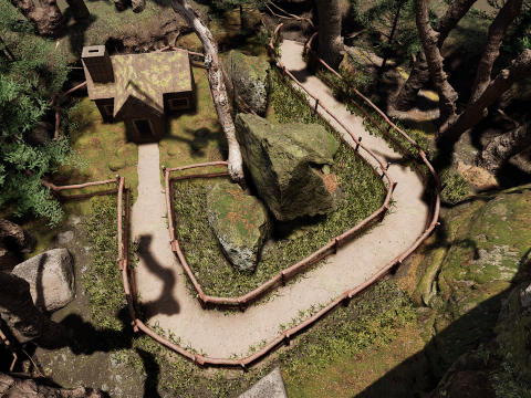 Wooden House and Path in a Fantasy Nordic Forest 3D 模型