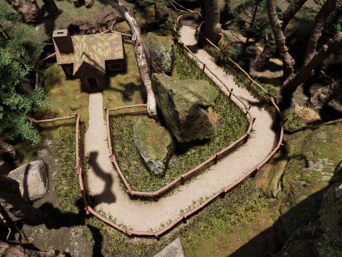 Wooden House and Path in a Fantasy Nordic Forest 3D Model
