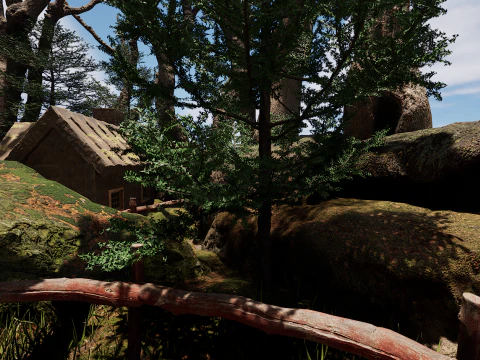 Wooden House and Path in a Fantasy Nordic Forest 3D Model