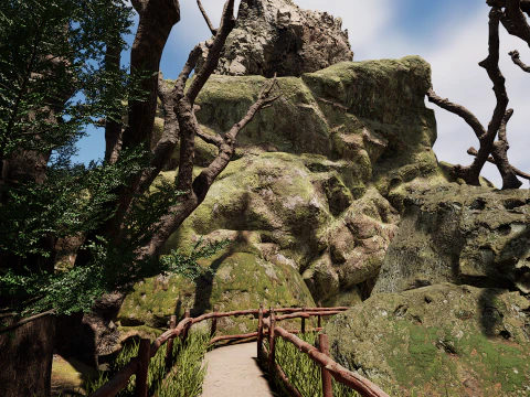 Wooden House and Path in a Fantasy Nordic Forest 3D Model