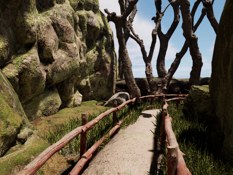 Wooden House and Path in a Fantasy Nordic Forest 3D Model