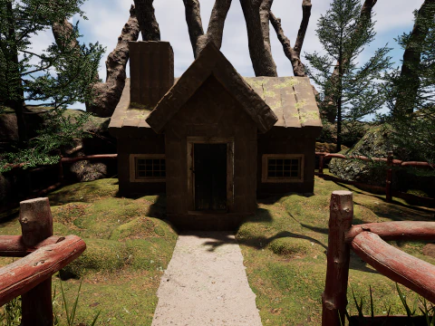 Wooden House and Path in a Fantasy Nordic Forest 3D Model