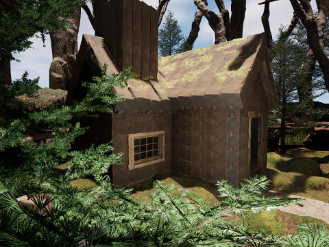 Wooden House and Path in a Fantasy Nordic Forest 3D Model