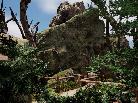 Wooden House and Path in a Fantasy Nordic Forest 3D Model