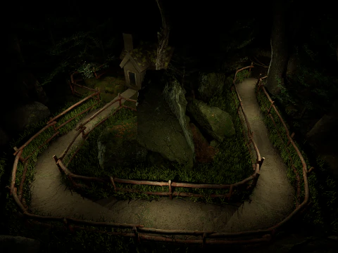 Wooden House and Path in a Fantasy Nordic Forest 3D Model