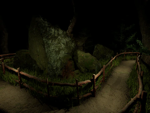 Wooden House and Path in a Fantasy Nordic Forest 3D Model