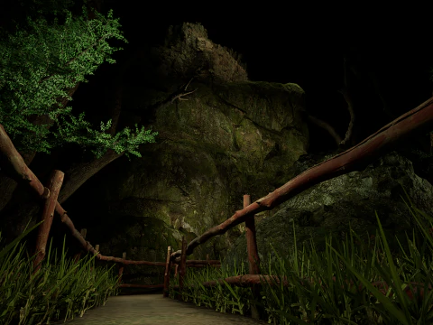 Wooden House and Path in a Fantasy Nordic Forest 3D Model