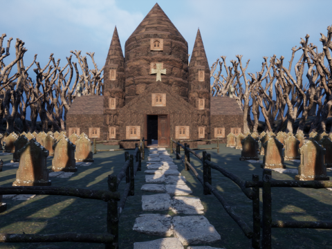 Haunted Church and Graveyard in a Dark Forest 3D Model
