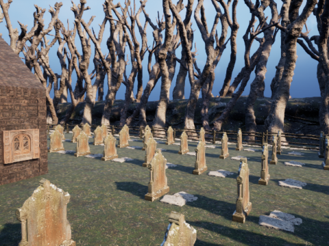 Haunted Church and Graveyard in a Dark Forest 3D Model