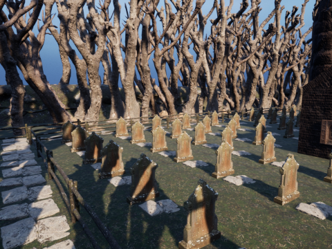 Haunted Church and Graveyard in a Dark Forest 3D Model