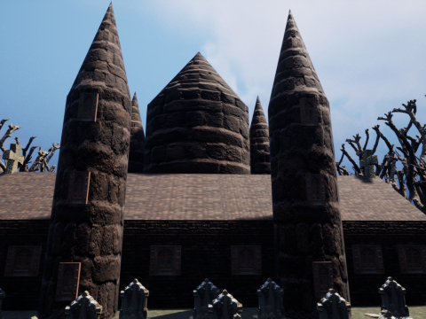 Haunted Church and Graveyard in a Dark Forest 3D Model