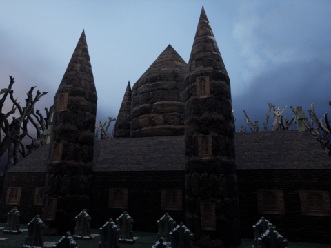 Haunted Church and Graveyard in a Dark Forest 3D Model