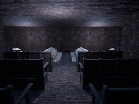 Haunted Church and Graveyard in a Dark Forest 3D Model