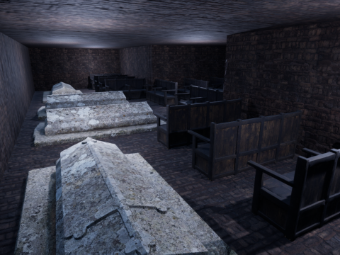 Haunted Church and Graveyard in a Dark Forest 3D Model
