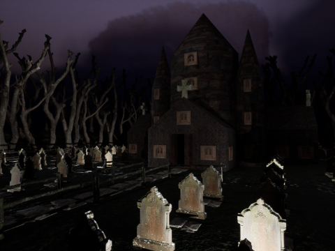 Haunted Church and Graveyard in a Dark Forest 3D Model