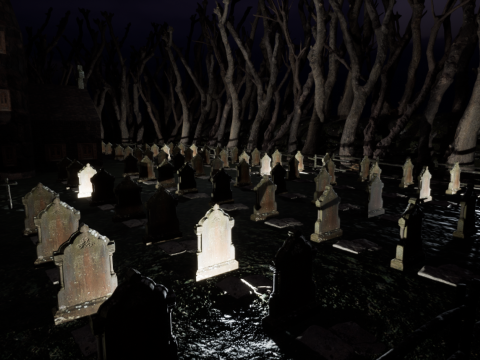 Haunted Church and Graveyard in a Dark Forest 3D Model