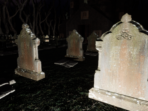 Haunted Church and Graveyard in a Dark Forest 3D Model