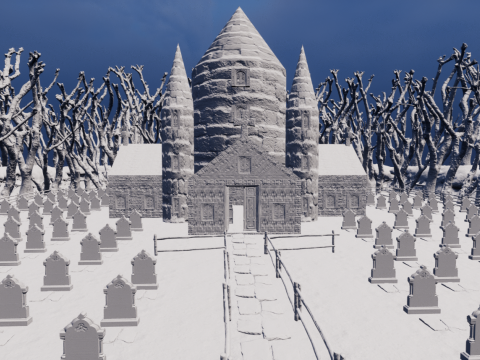 Haunted Church and Graveyard in a Dark Forest 3D Model
