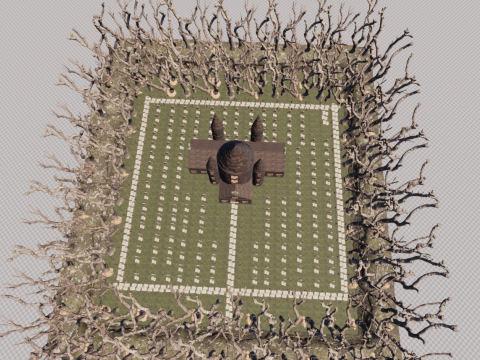 Haunted Church and Graveyard in a Dark Forest 3D Model