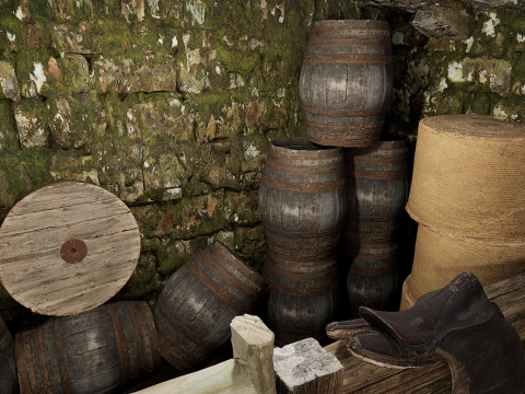 Horse Barn Exterior and Interior Modello 3D