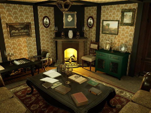 Victorian Living Room Highly Detailed 3D Model