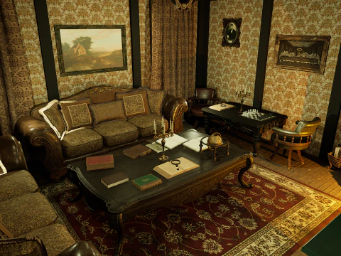 Victorian Living Room Highly Detailed 3D Model
