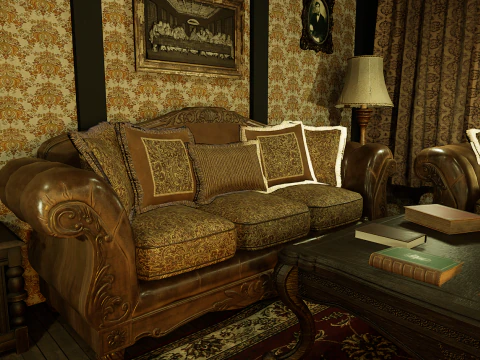 Victorian Living Room Highly Detailed 3D Model