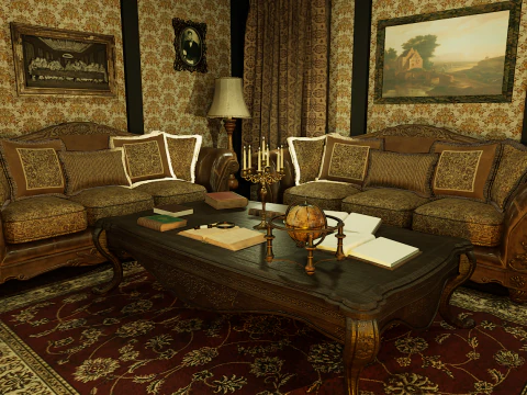 Victorian Living Room Highly Detailed 3D Model