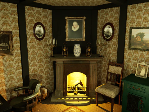 Victorian Living Room Highly Detailed 3D Model
