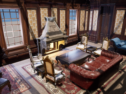 Cozy Victorian Room with Fireplace Model 3D