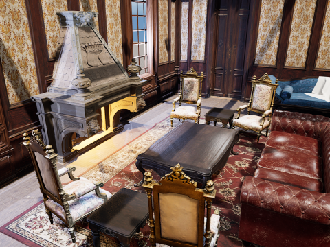 Cozy Victorian Room with Fireplace 3D Model