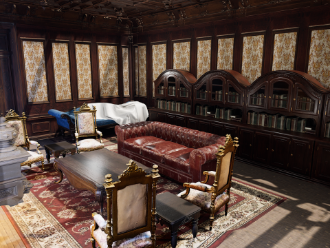 Cozy Victorian Room with Fireplace 3D Model