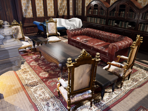 Cozy Victorian Room with Fireplace 3D Model