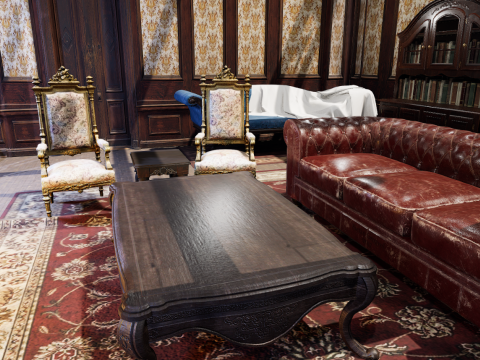 Cozy Victorian Room with Fireplace 3D Model