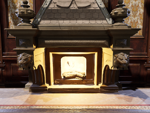 Cozy Victorian Room with Fireplace 3D Model