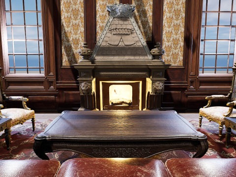 Cozy Victorian Room with Fireplace 3D Model