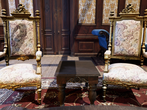 Cozy Victorian Room with Fireplace 3D Model