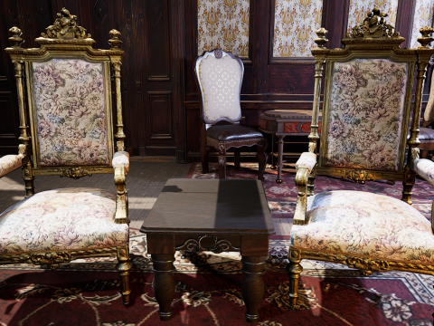 Cozy Victorian Room with Fireplace 3D Model