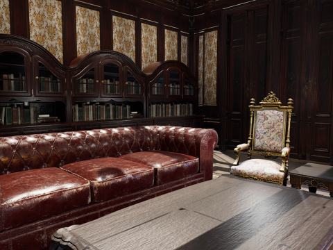 Cozy Victorian Room with Fireplace 3D Model