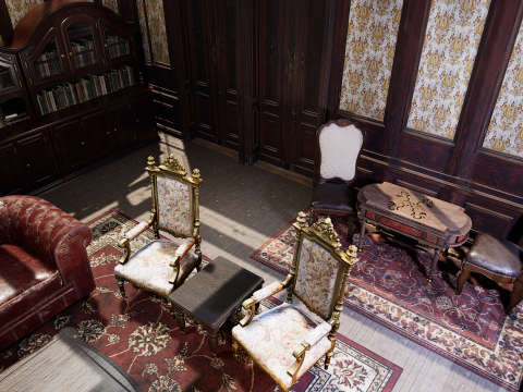 Cozy Victorian Room with Fireplace 3D Model