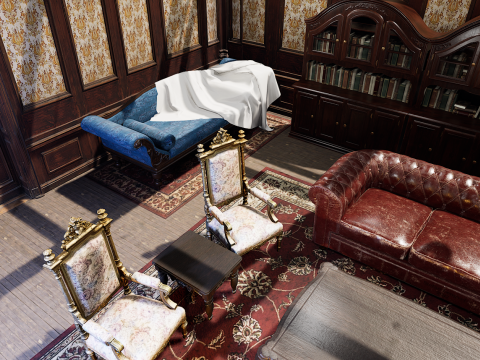 Cozy Victorian Room with Fireplace 3D Model