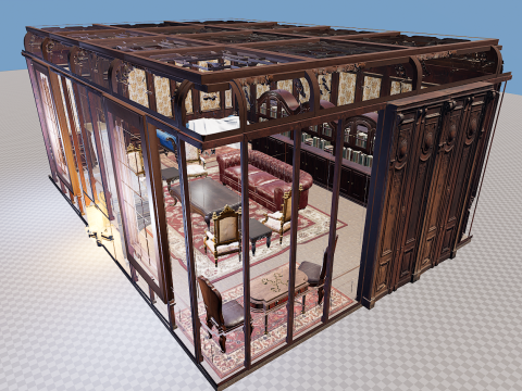 Cozy Victorian Room with Fireplace 3D Model