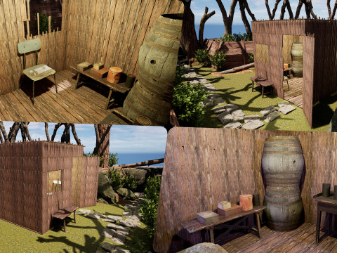 Wooden Log Cabin in a Fantasy Forest 3D Model